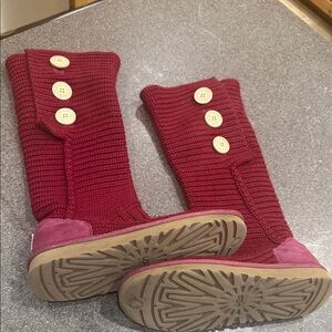 UGG Women's Burgundy Knit Tall Button Boots.